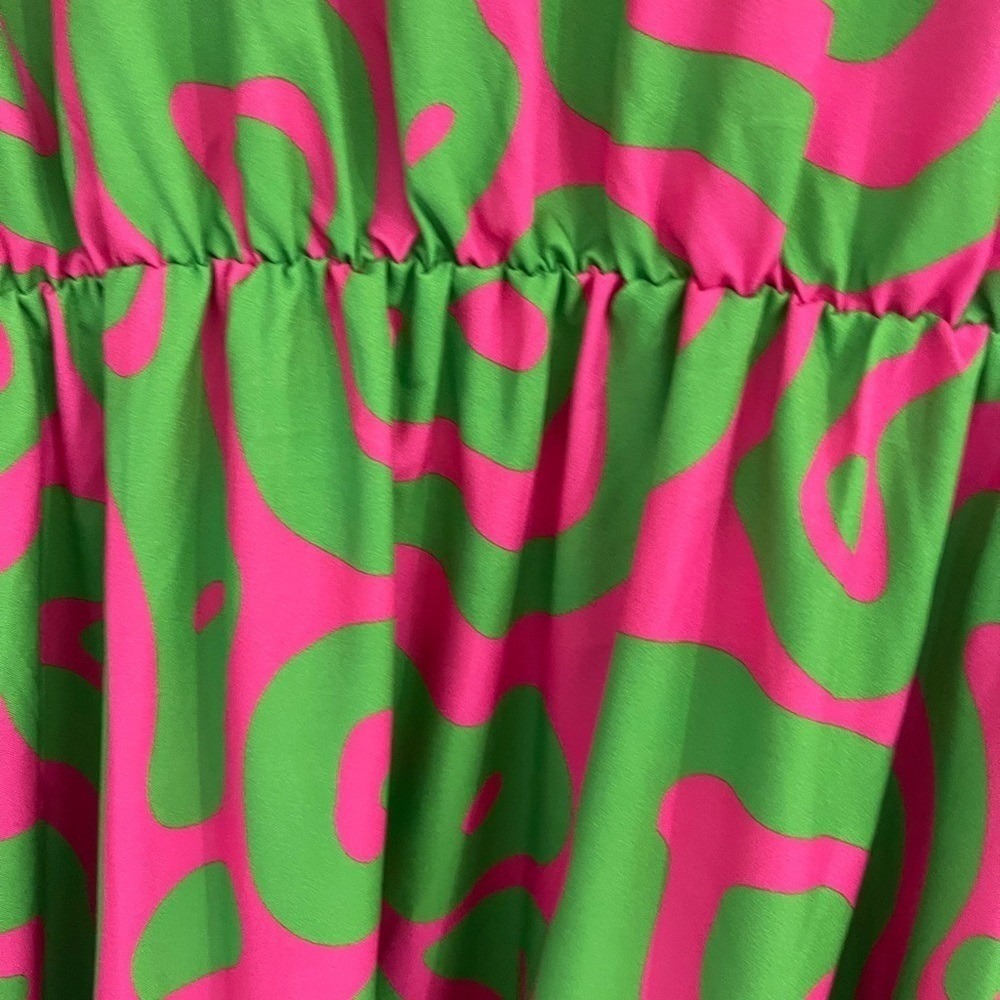 Stylewe Maxi Dress L – Green Pink Abstract Long Sleeve Elastic‎ Waist Boho Chic - Picture 3 of 7